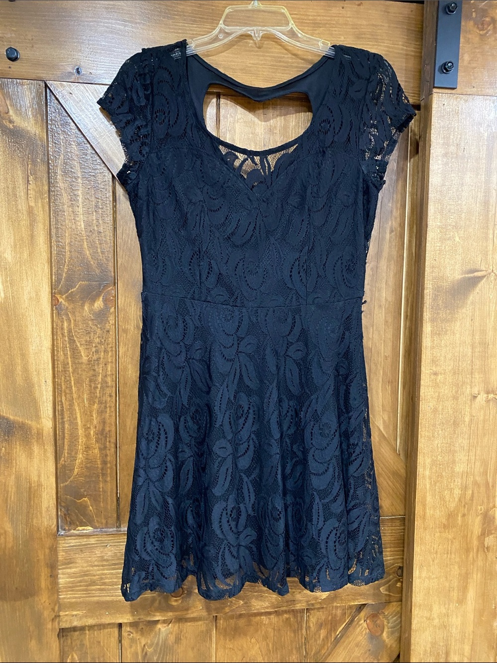 No Boundaries Black Lace Mini Dress with Heart Keyhole Back. Size Large 11/12